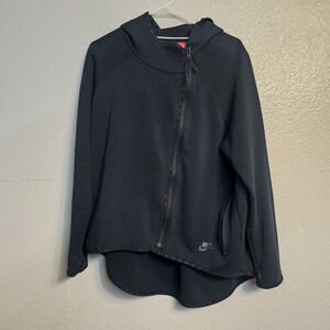 Nike Women's Black Asymmetrical Full Zip Jacket XL Hooded Athleisure JJ878